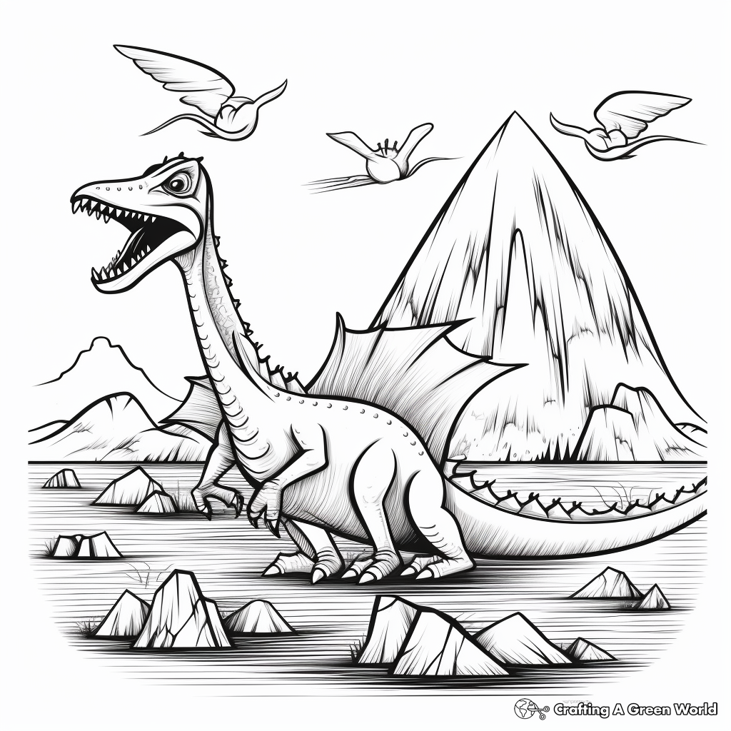 Prehistoric Pterodactyl with Lava Flow Coloring Pages 2