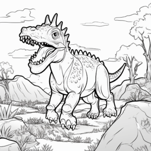 Prehistoric Scene with Carnotaurus Coloring Pages 1