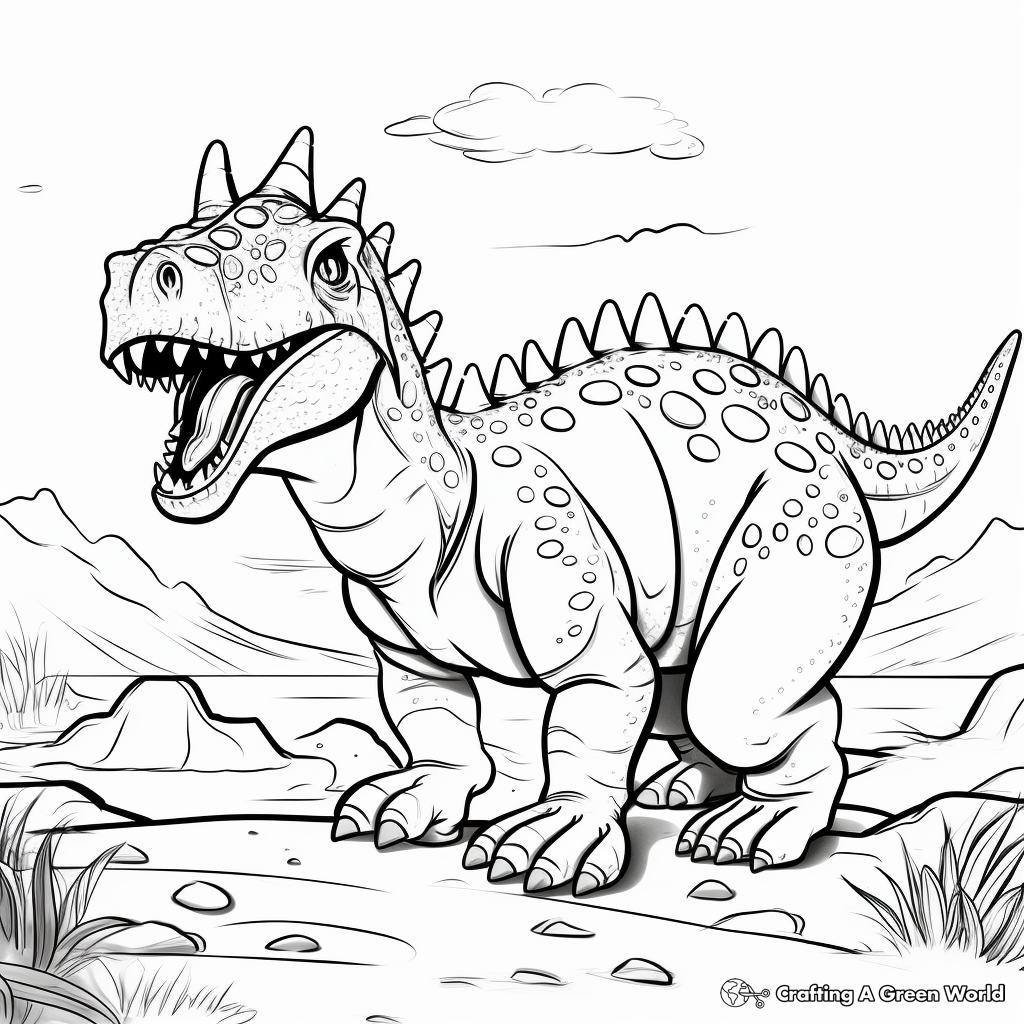 Prehistoric Scene with Carnotaurus Coloring Pages 3