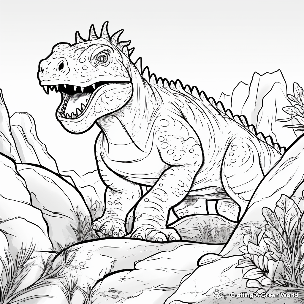 Prehistoric Scene with Carnotaurus Coloring Pages 4