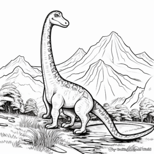 Prehistoric Scene: Diplodocus and Volcanoes Coloring Pages 3