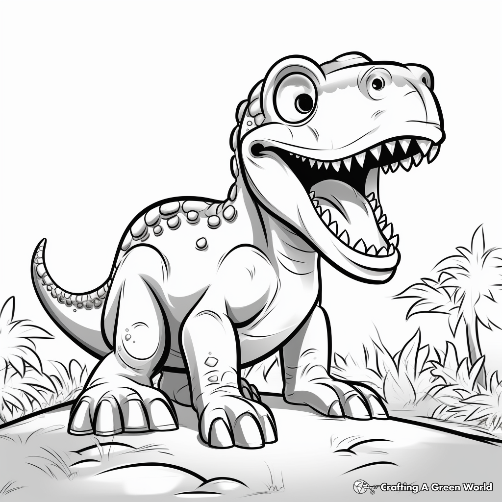 Prehistoric Scenes with T Rex Coloring Pages 1