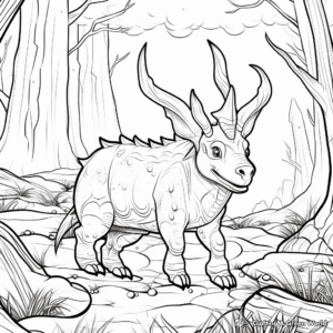 Prehistoric Styracosaurus with Landscape Coloring Pages 1