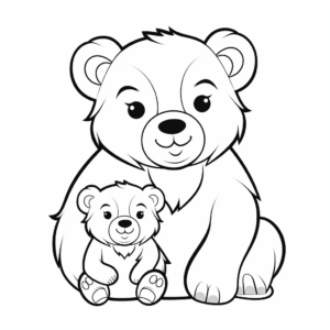 Pretty Mama Bear and Baby Bear Coloring Pages 1