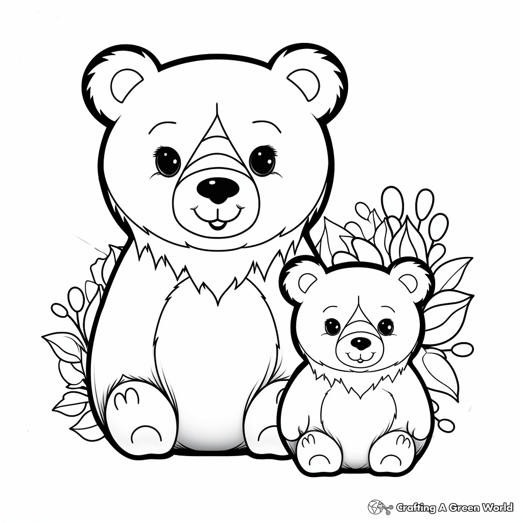 Pretty Mama Bear and Baby Bear Coloring Pages 2