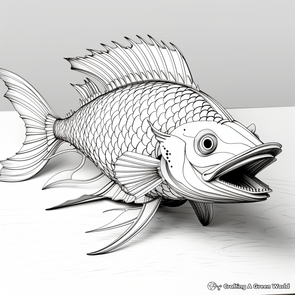 Printable 3D Dragon Fish Coloring Pages 1
