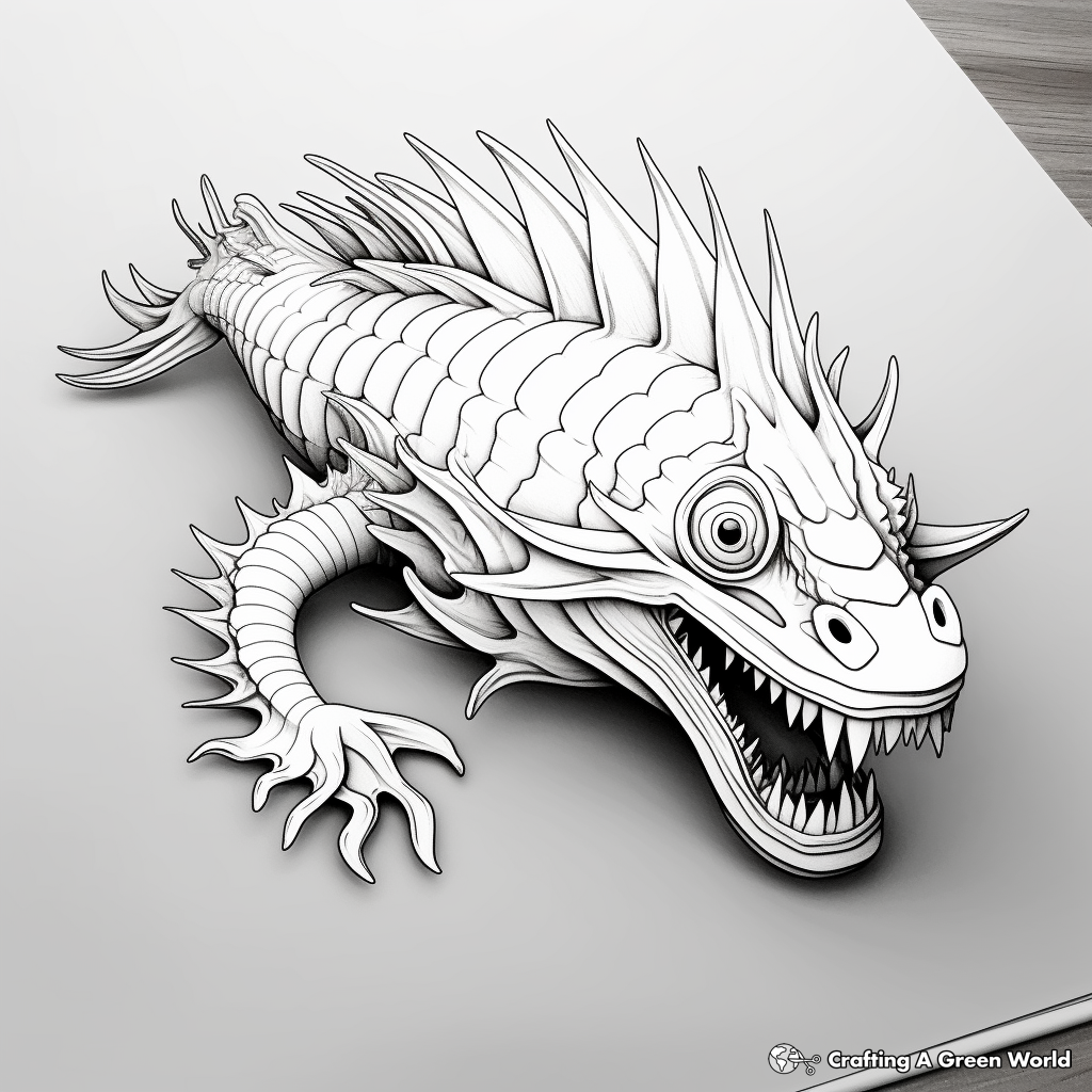 Printable 3D Dragon Fish Coloring Pages 2