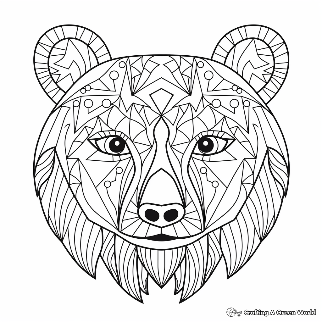 Printable Abstract Bear Face Coloring Pages for Artists 2