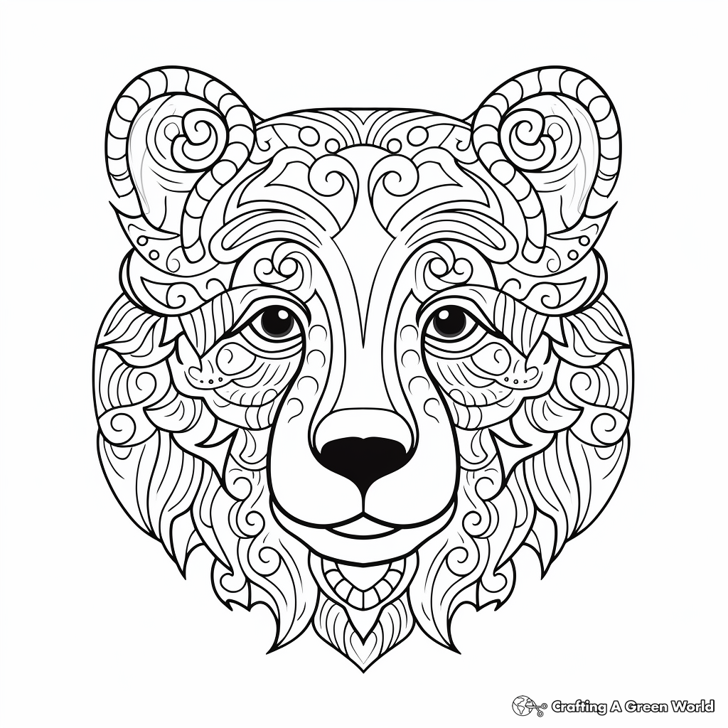 Printable Abstract Bear Face Coloring Pages for Artists 3
