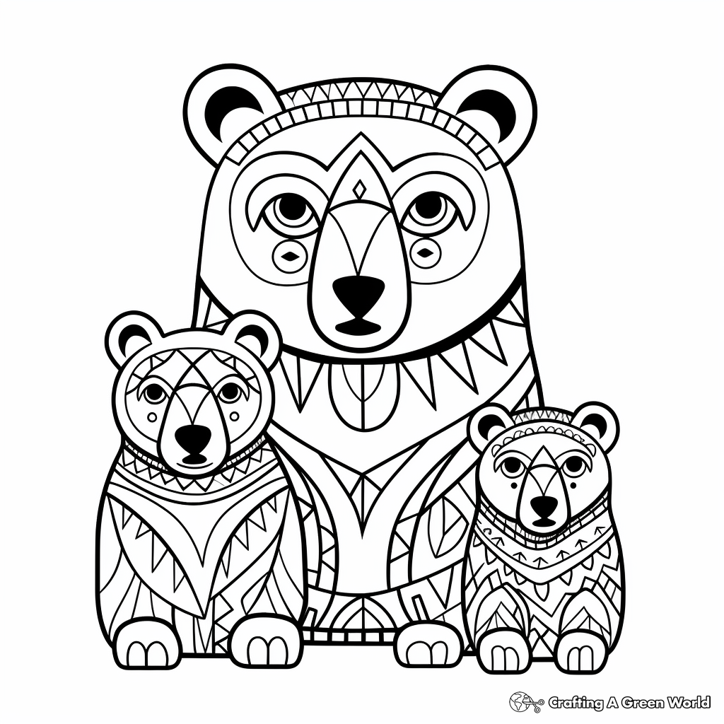 Printable Abstract Bear Family Coloring Pages for Artists 1