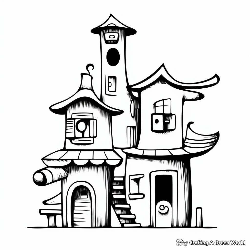 Printable Abstract Bird House Coloring Pages for Artists 1