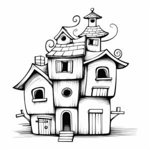 Printable Abstract Bird House Coloring Pages for Artists 2
