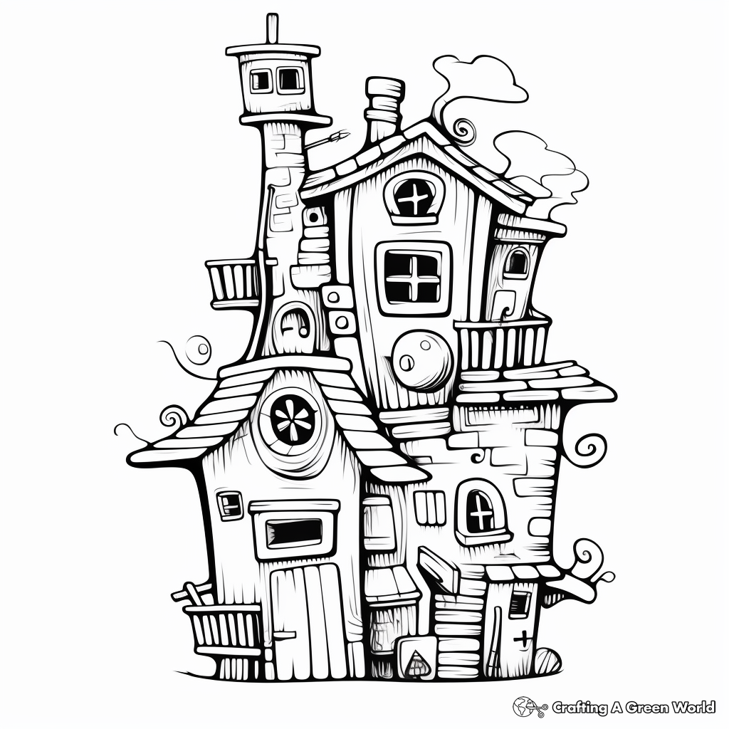 Printable Abstract Bird House Coloring Pages for Artists 3