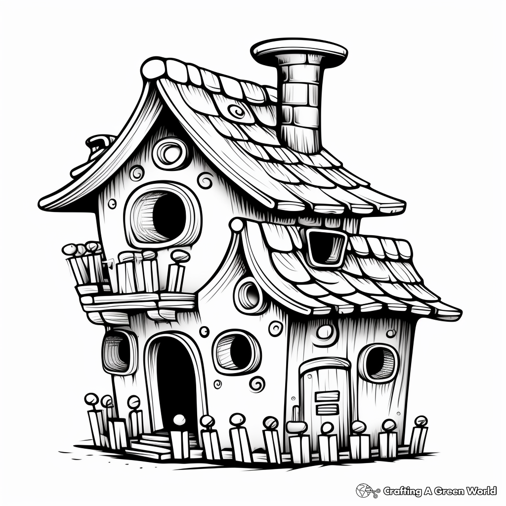 Printable Abstract Bird House Coloring Pages for Artists 4