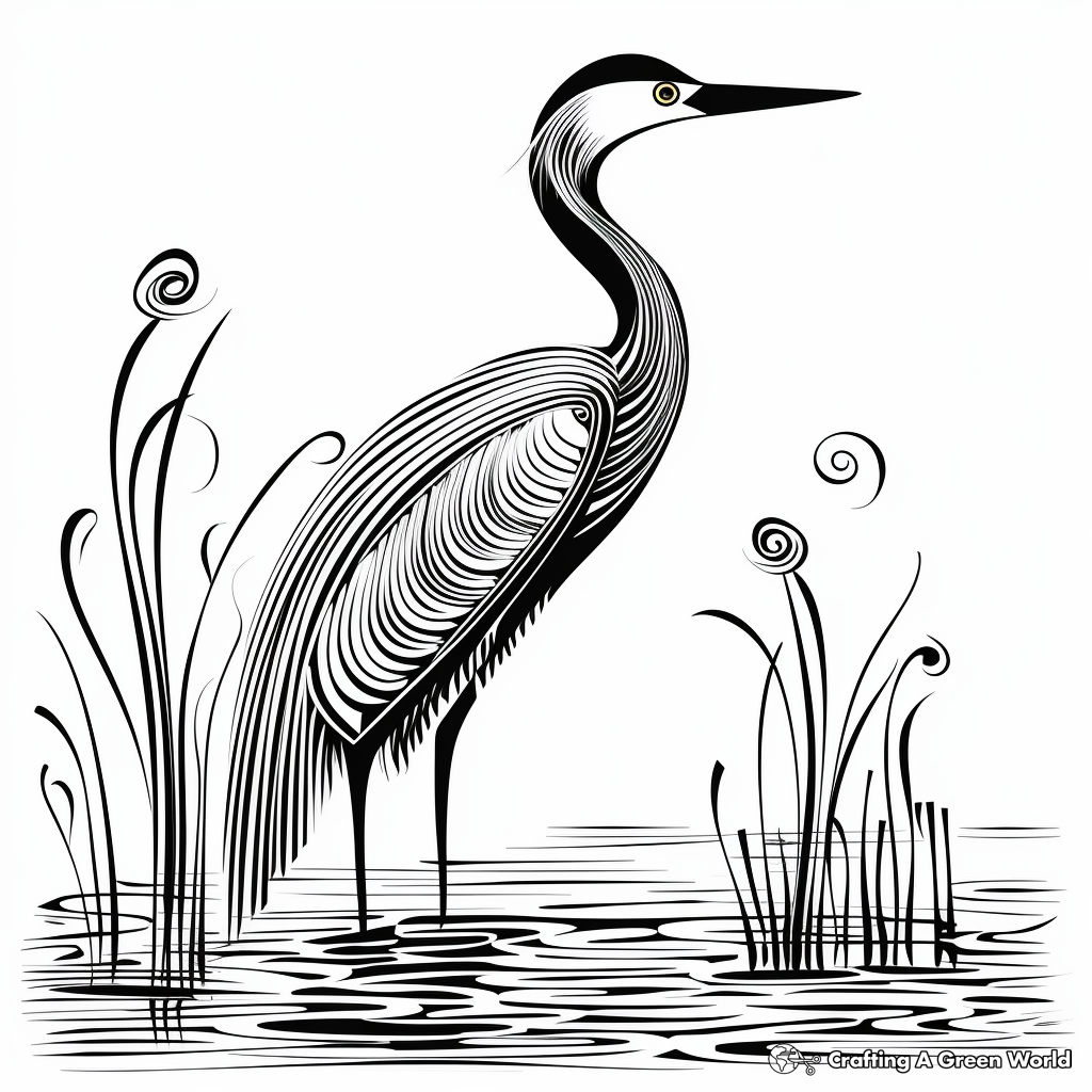 Printable Abstract Blue Heron Coloring Pages for Artists 1