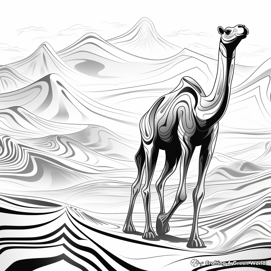 Printable Abstract Camel in Desert Coloring Pages for Artists 3
