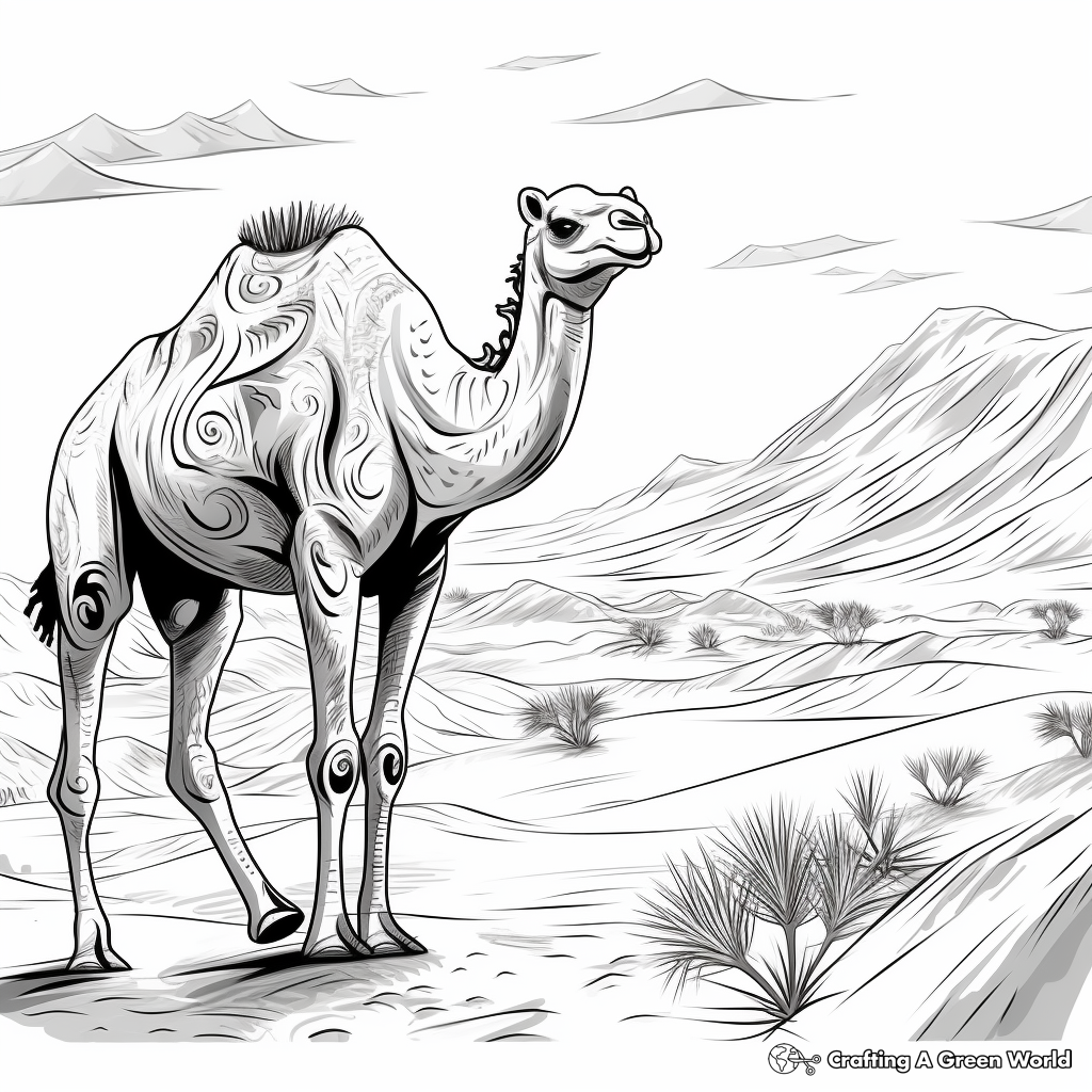 Printable Abstract Camel in Desert Coloring Pages for Artists 4