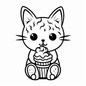 Printable Abstract Cat Eating Ice Cream Coloring Pages 1