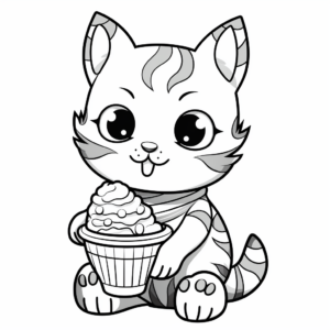 Printable Abstract Cat Eating Ice Cream Coloring Pages 2