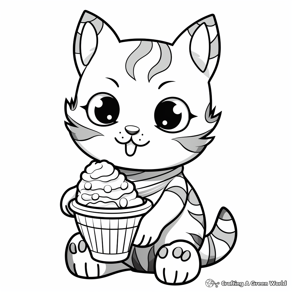Printable Abstract Cat Eating Ice Cream Coloring Pages 2