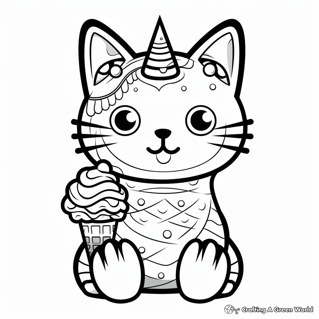 Printable Abstract Cat Eating Ice Cream Coloring Pages 3