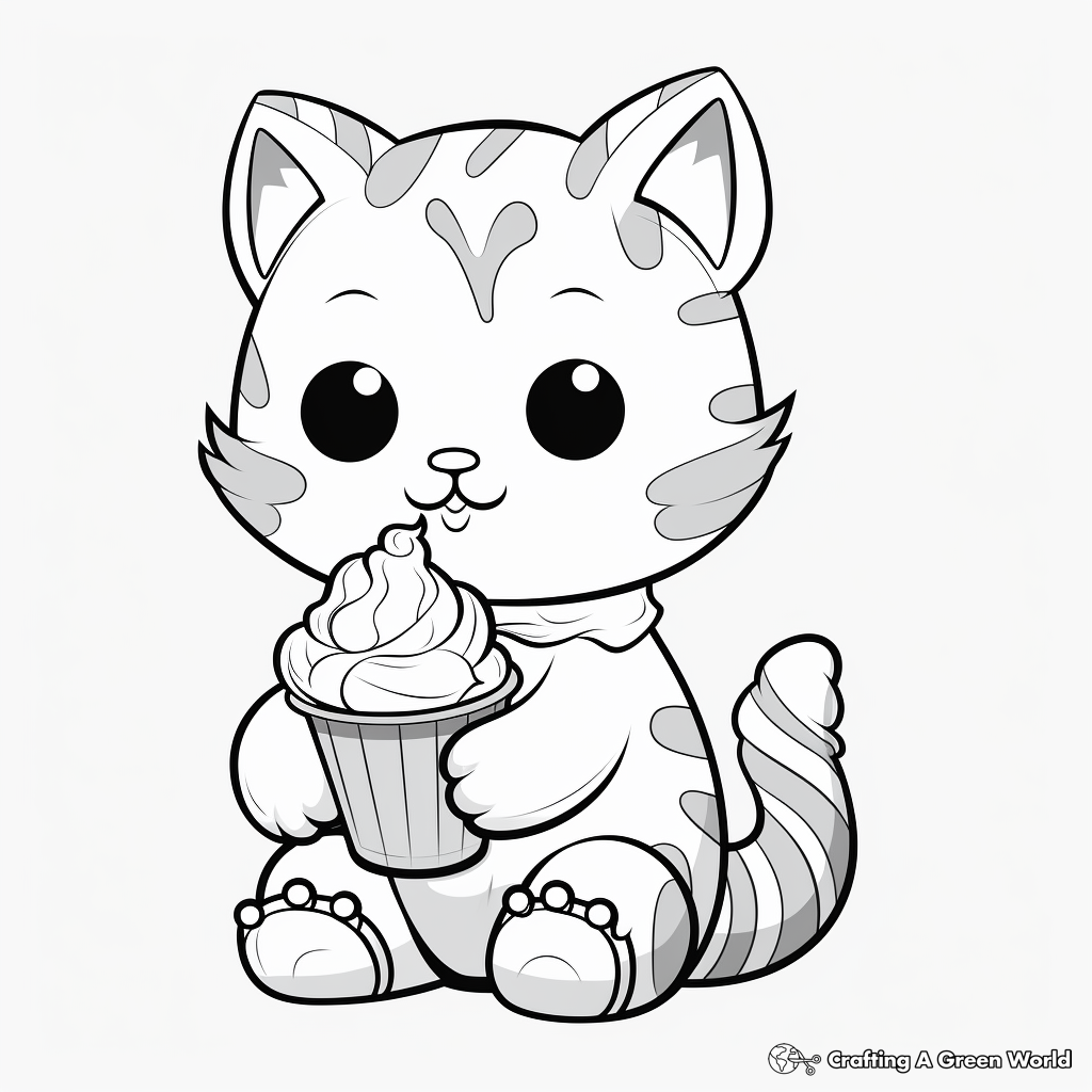 Printable Abstract Cat Eating Ice Cream Coloring Pages 4
