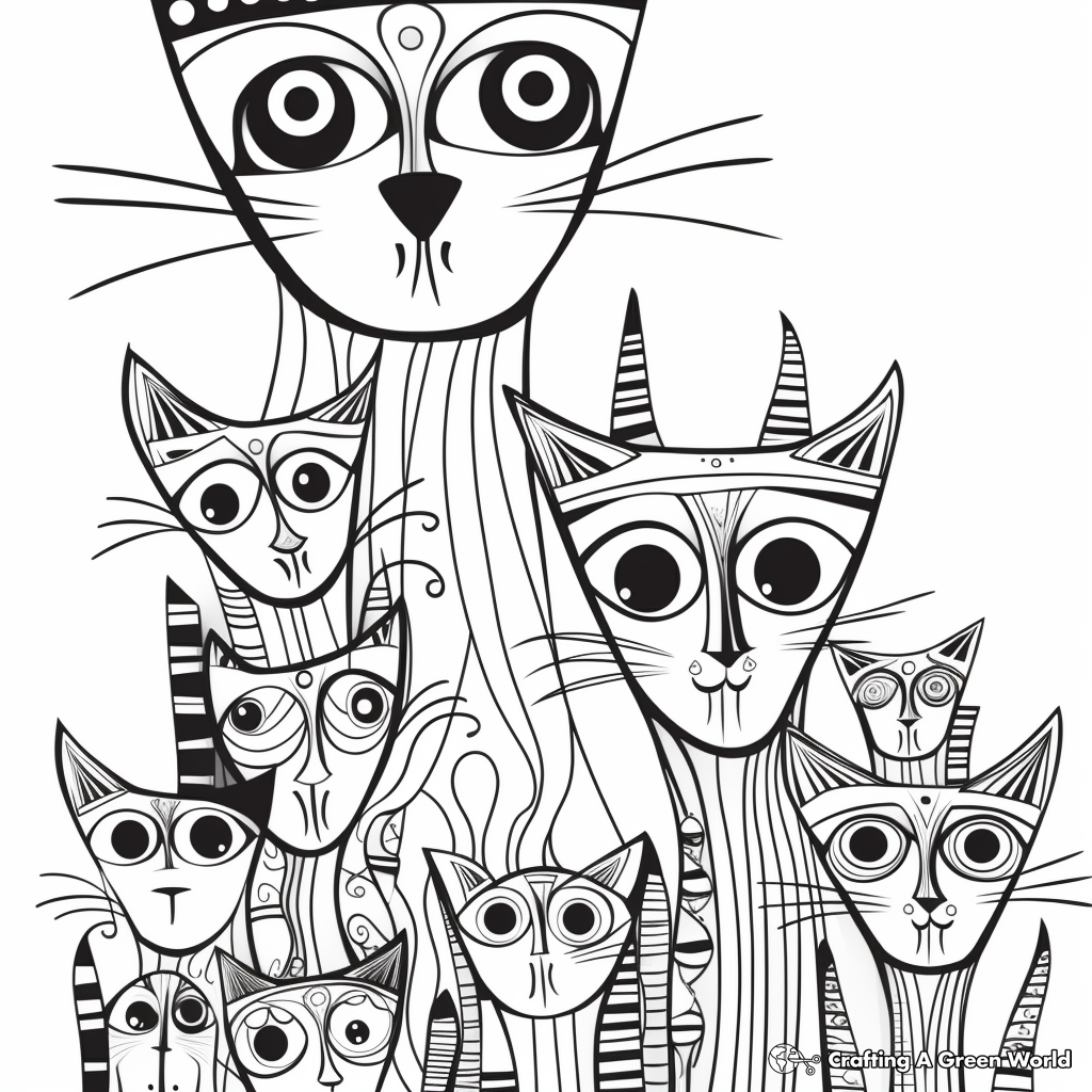Printable Abstract Cat Pack Coloring Pages for Artists 1
