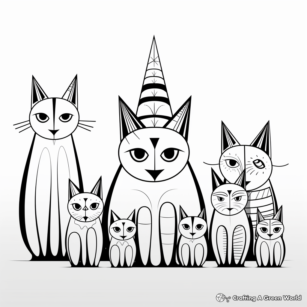 Printable Abstract Cat Pack Coloring Pages for Artists 2