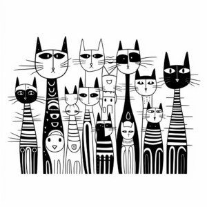 Printable Abstract Cat Pack Coloring Pages for Artists 4