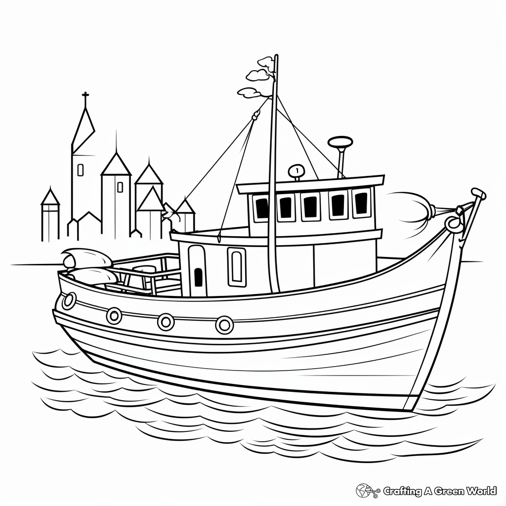 Printable Abstract Fishing Boat Coloring Pages for Artists 3