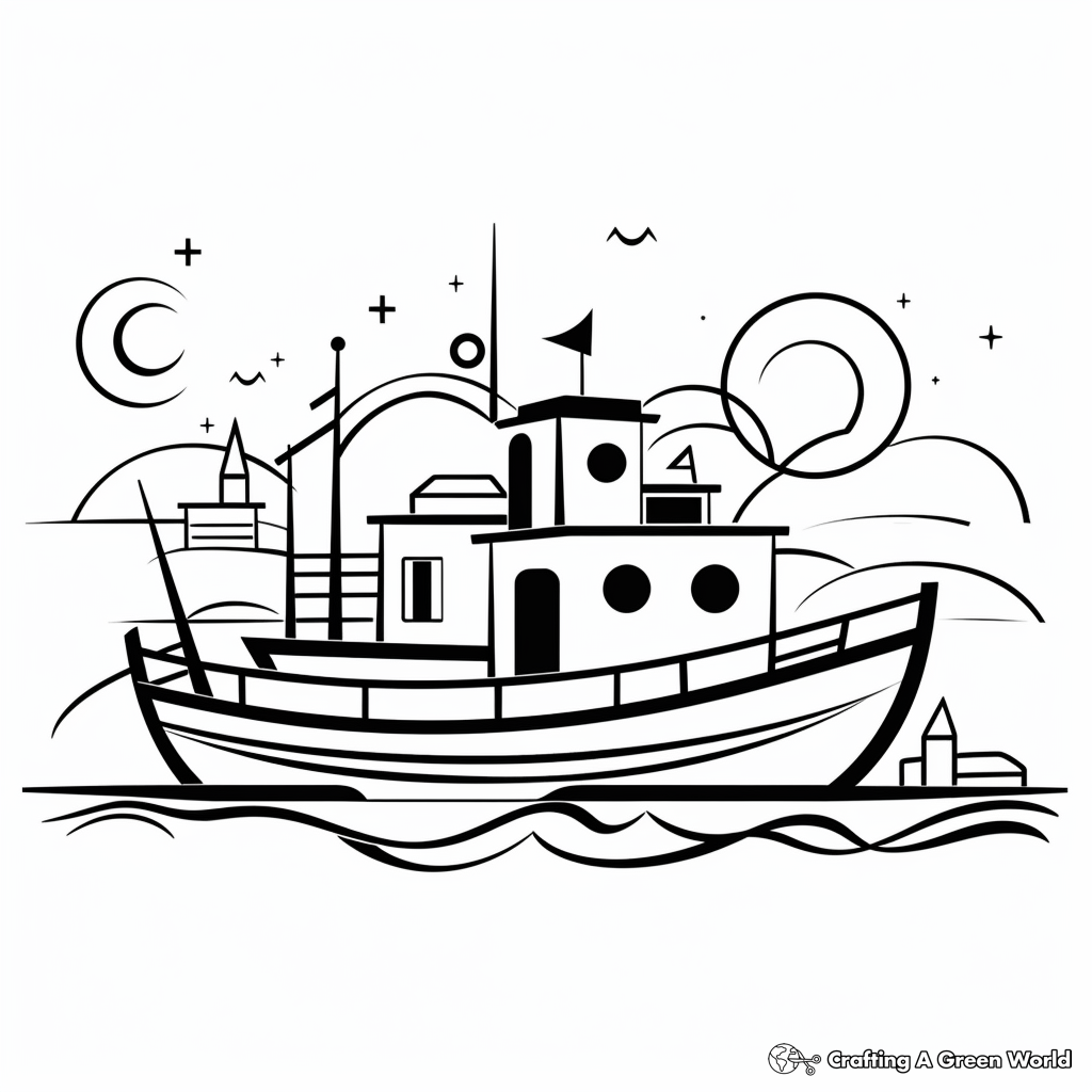Printable Abstract Fishing Boat Coloring Pages for Artists 4