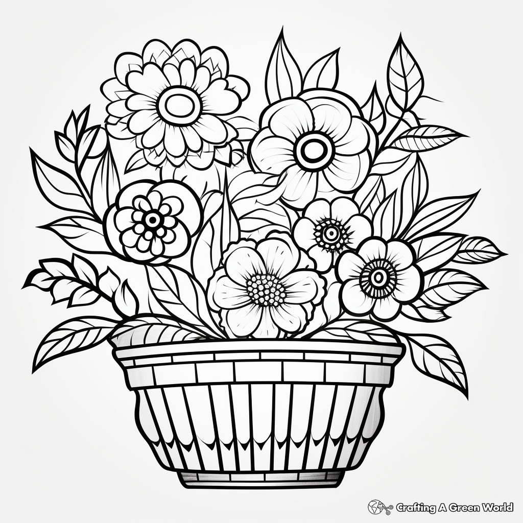 Printable Abstract Flower Basket Coloring Pages for Artists 3