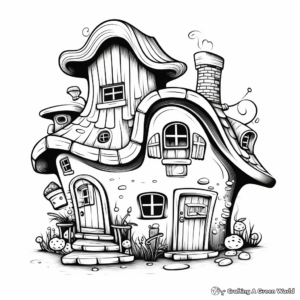Printable Abstract Gnome House Coloring Pages for Artists 2