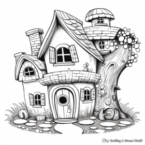 Printable Abstract Gnome House Coloring Pages for Artists 3