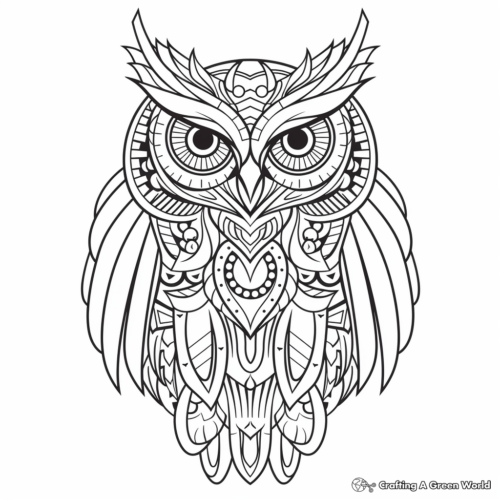 Printable Abstract Great Horned Owl Coloring Pages 1