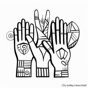 Printable Abstract Hands in Artistic Positions Coloring Pages 1