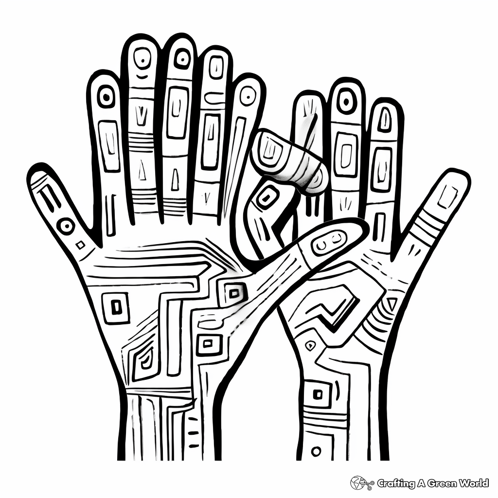 Printable Abstract Hands in Artistic Positions Coloring Pages 2