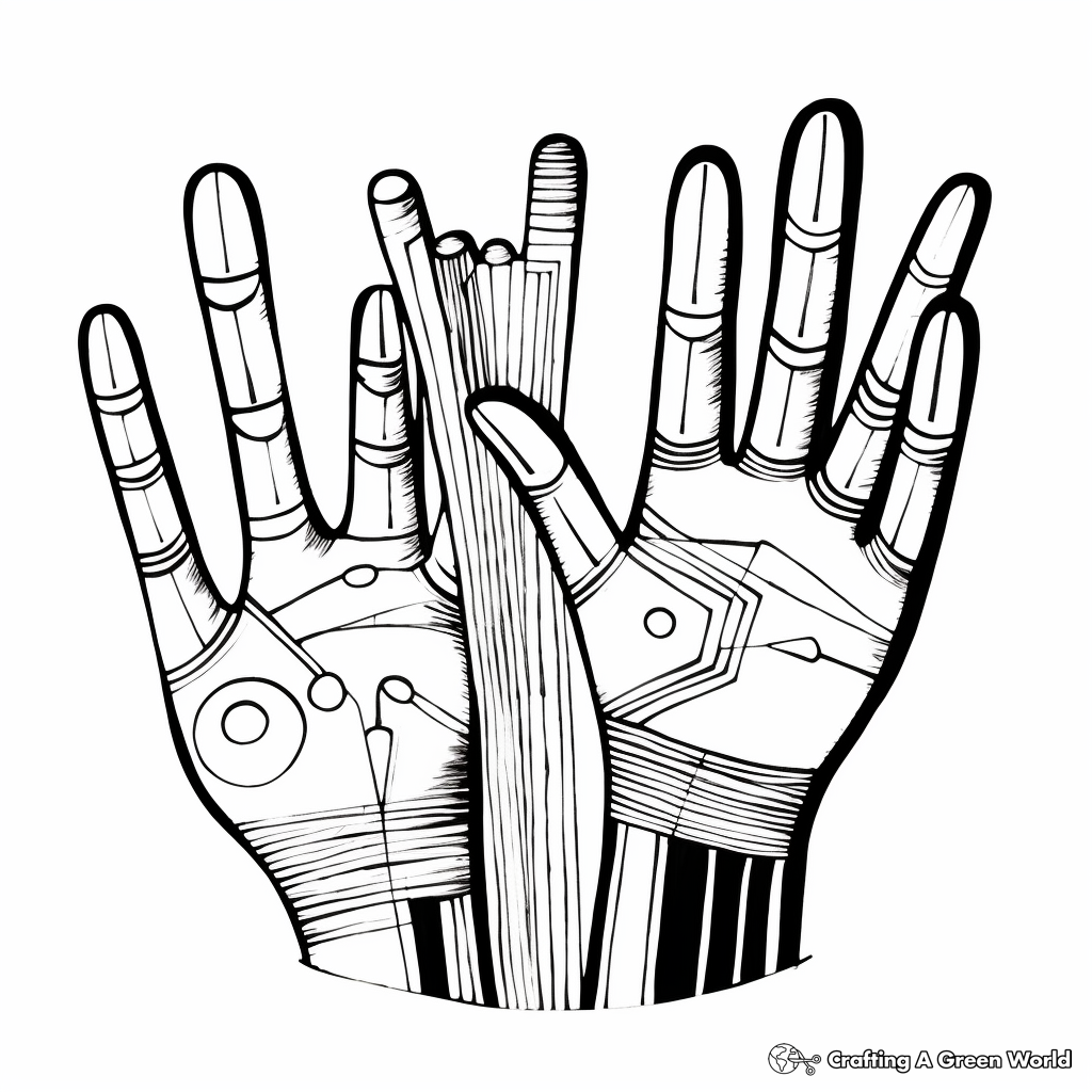 Printable Abstract Hands in Artistic Positions Coloring Pages 3