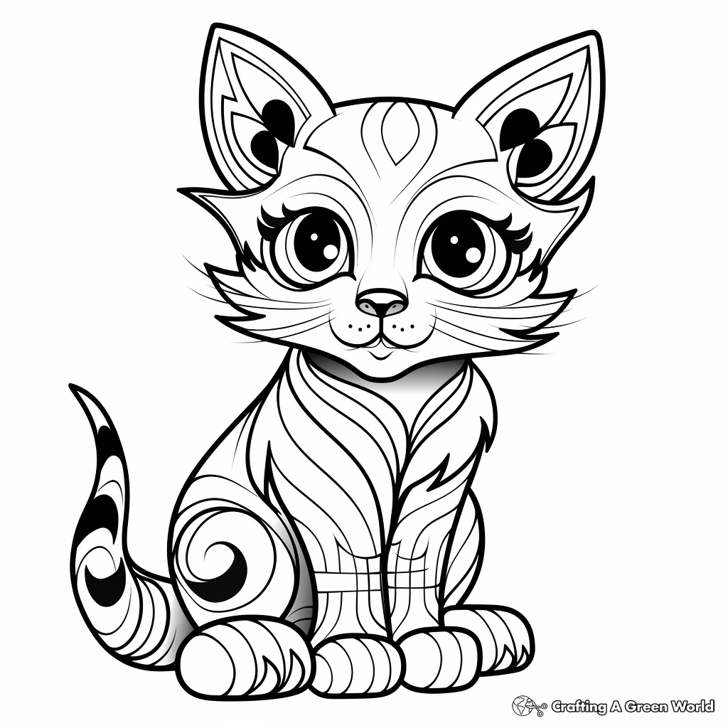 Printable Abstract Kitten Coloring Pages for Artists 3