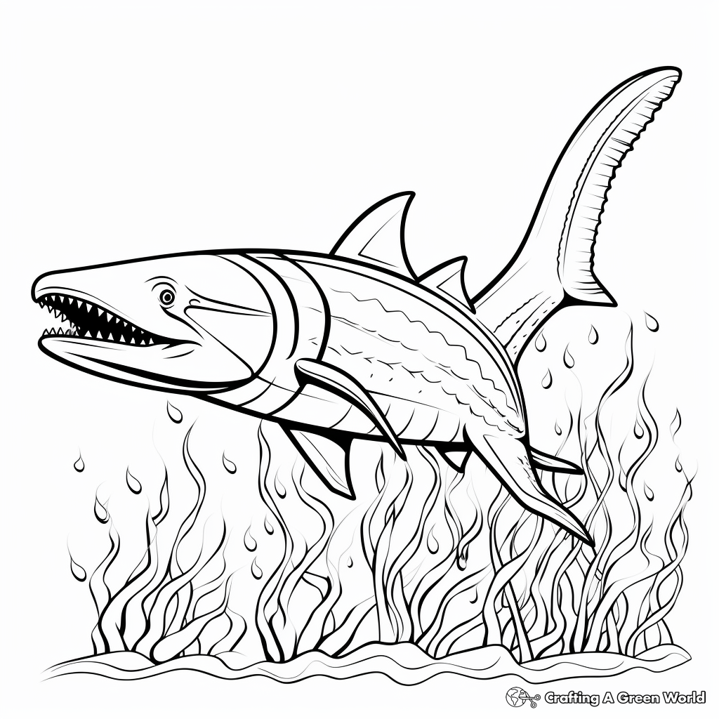 Printable Abstract Mosasaurus Coloring Pages for Artists 1