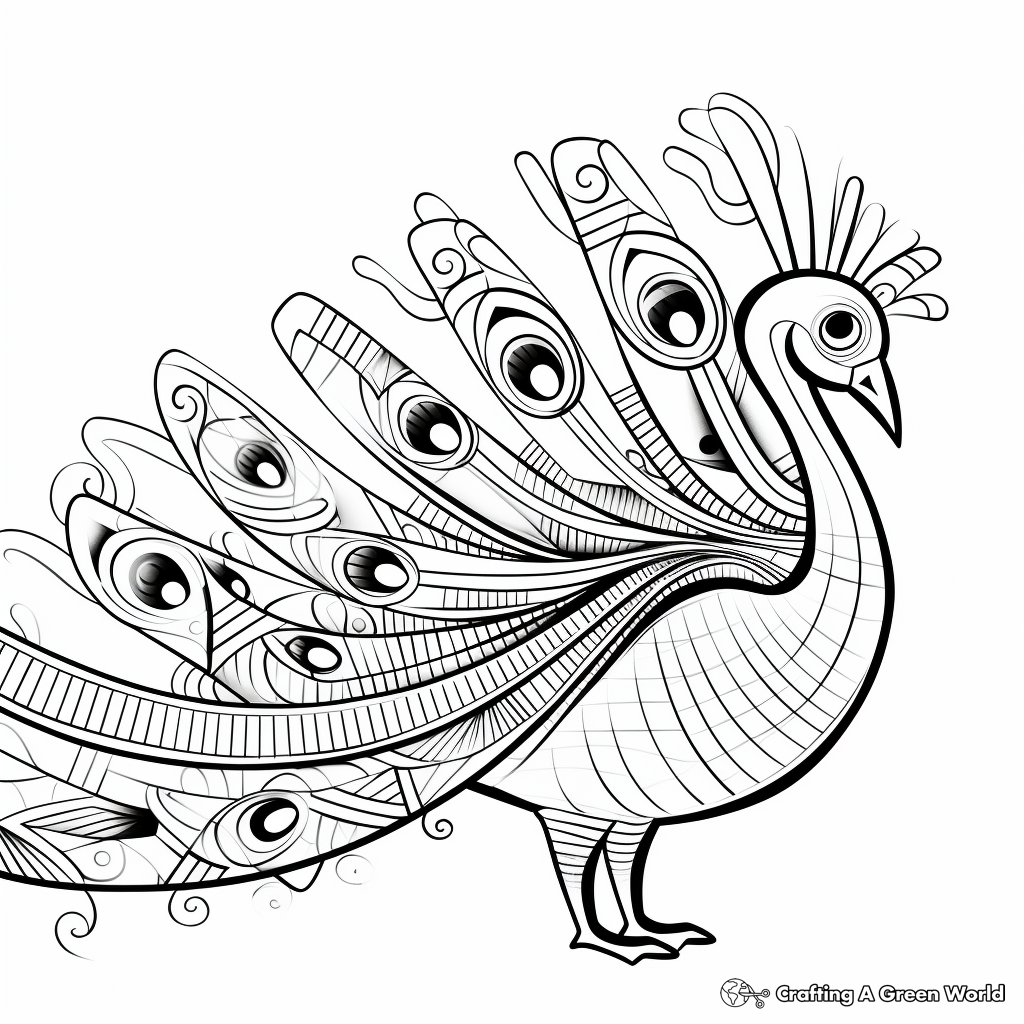 Printable Abstract Peacock in the Sky Coloring Pages 4