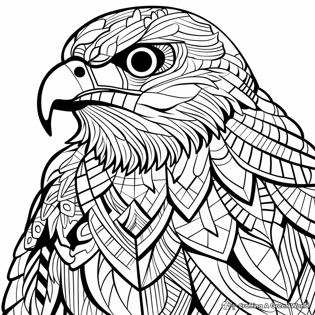 Printable Abstract Red Tailed Hawk Coloring Pages for Artists 2