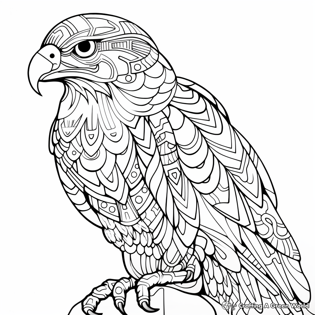 Printable Abstract Red Tailed Hawk Coloring Pages for Artists 3