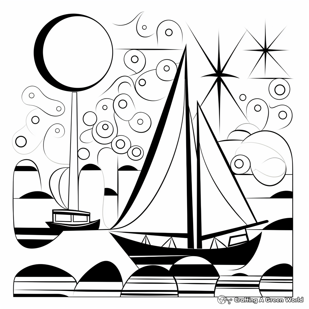 Printable Abstract Sailboat Coloring Pages for Artists 1