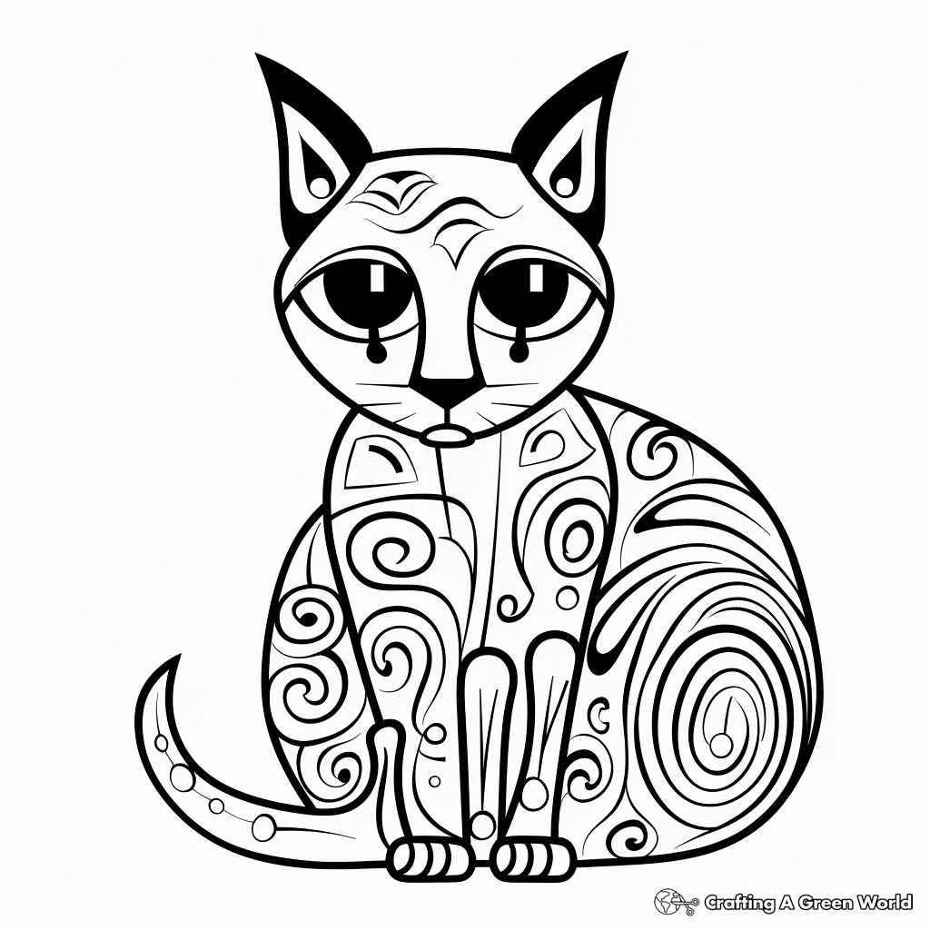 Printable Abstract Siamese Cat Coloring Pages for Artists 2