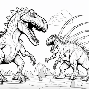 Printable Abstract Spinosaurus and T-Rex Coloring Pages for Artists 1