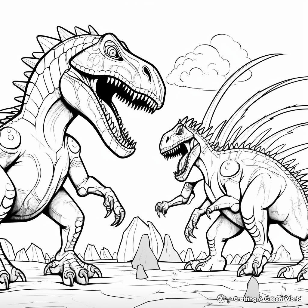 Printable Abstract Spinosaurus and T-Rex Coloring Pages for Artists 1
