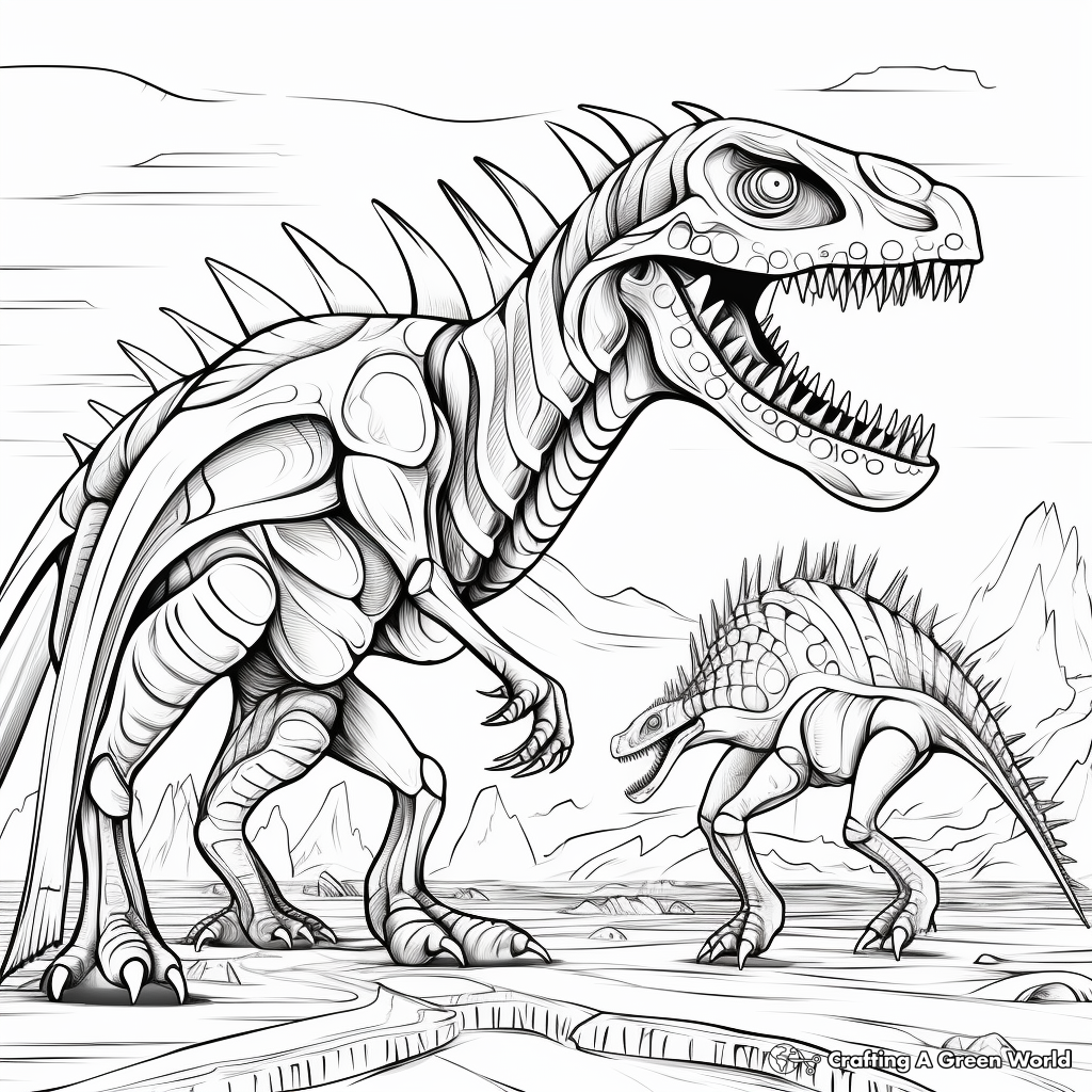 Printable Abstract Spinosaurus and T-Rex Coloring Pages for Artists 3