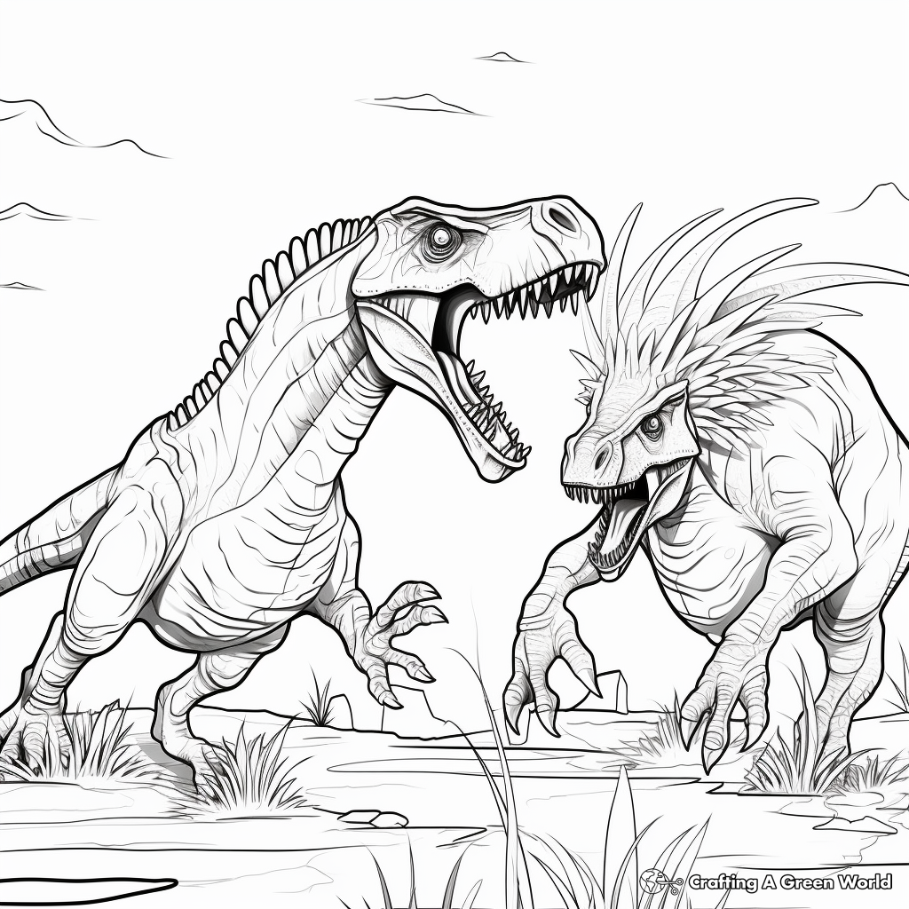 Printable Abstract Spinosaurus and T-Rex Coloring Pages for Artists 4