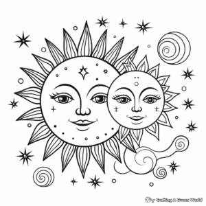 Printable Abstract Sun and Moon Coloring Pages for Artists 1